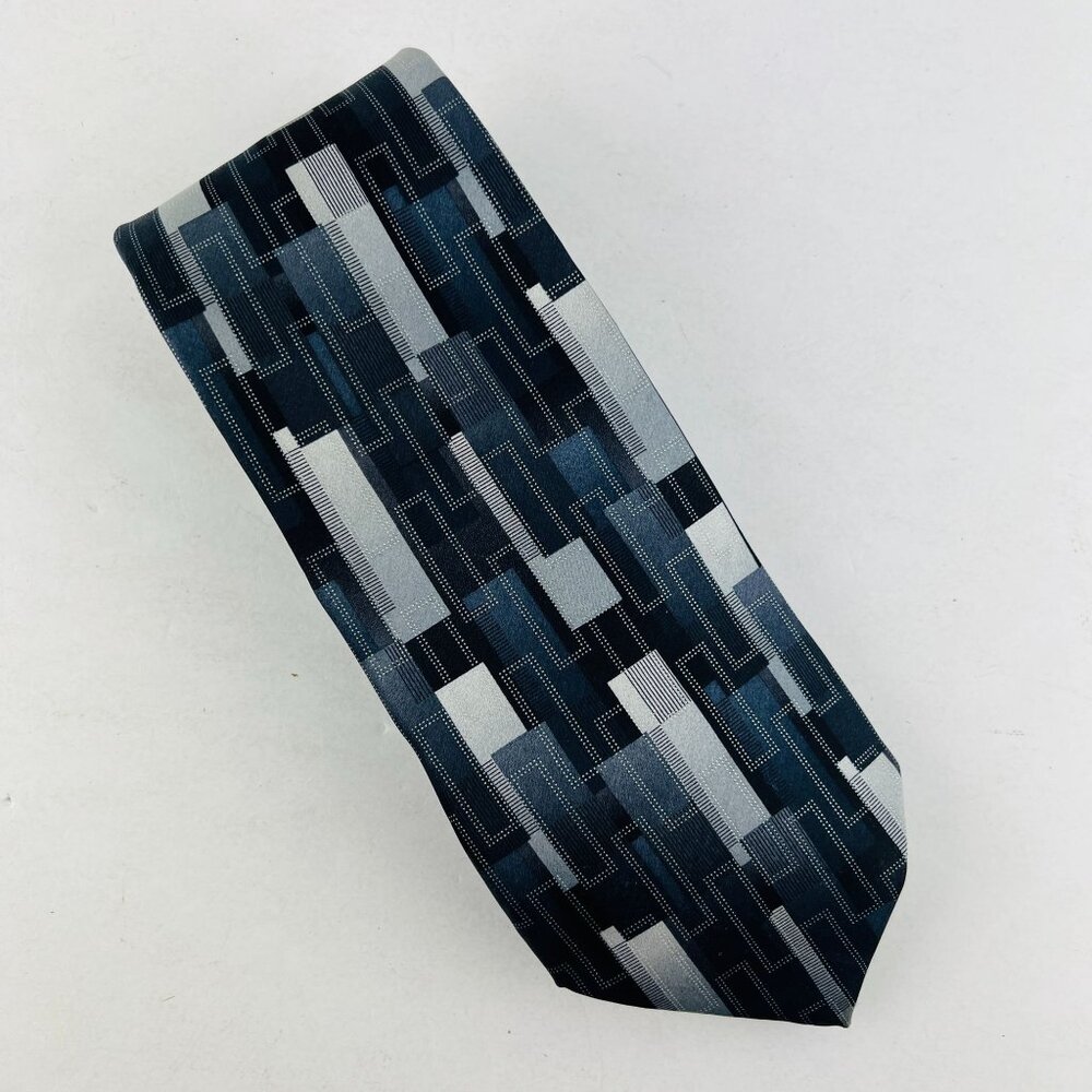 ARROW Dress Design Necktie Tie 100% Imported Silk Gray Blue Black Silver